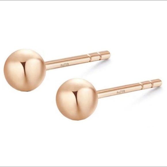 Rose Gold AU750 Ball Stud Earrings - 3mm a pair - Picture 2 of 4